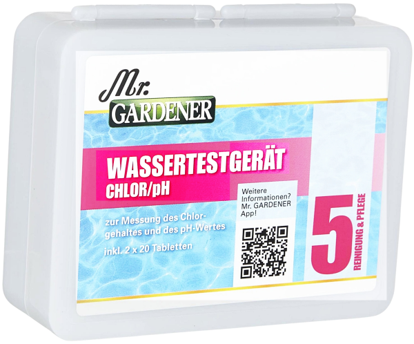 Wassertester Chlor/pH Mr. Gardener inkl. 2x20 Tabletten