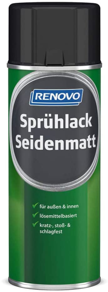400ml Renovo Sprühlack Seidenmatt Verkehrsschwarz RAL9017
