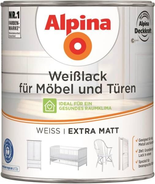 2L ALPINA Weißlack f. Möbel &Türen extra matt