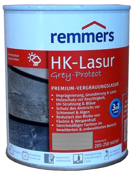 750ml Remmers HK Lasur Wassergrau Grey Protect